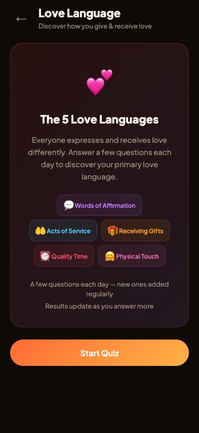 Favil Love Language quiz screen