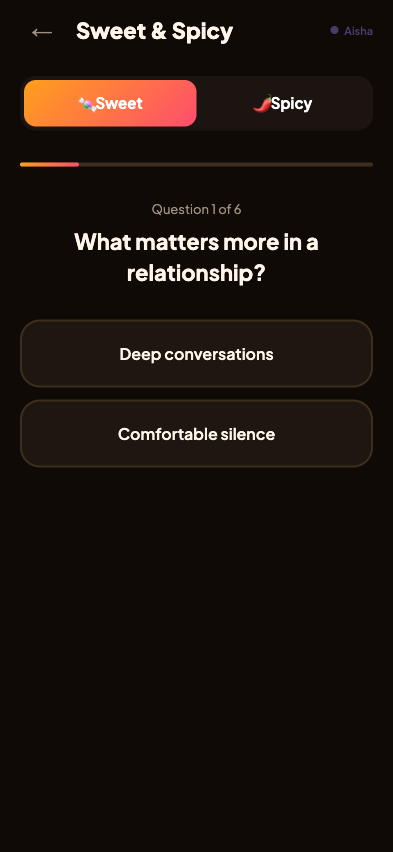 Sweet & Spicy couple quiz — what matters more in a relationship?